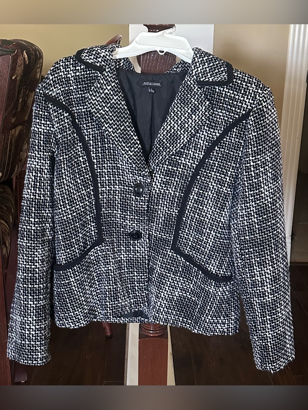 Notations Black & White Tweed Jacket Blazer Size Large Classic Chic